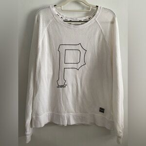 DKNY Pittsburgh Pirates White Mesh Long Sleeve Top Women’s Large MLB Licensed